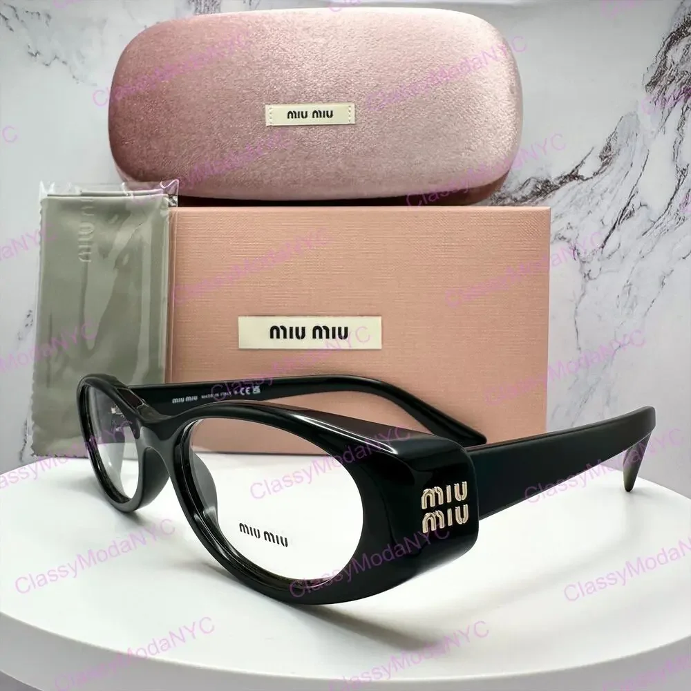 New MIU MIU Eyeglasses Black Oval Glasses 55-18mm Full Rim Rx-able